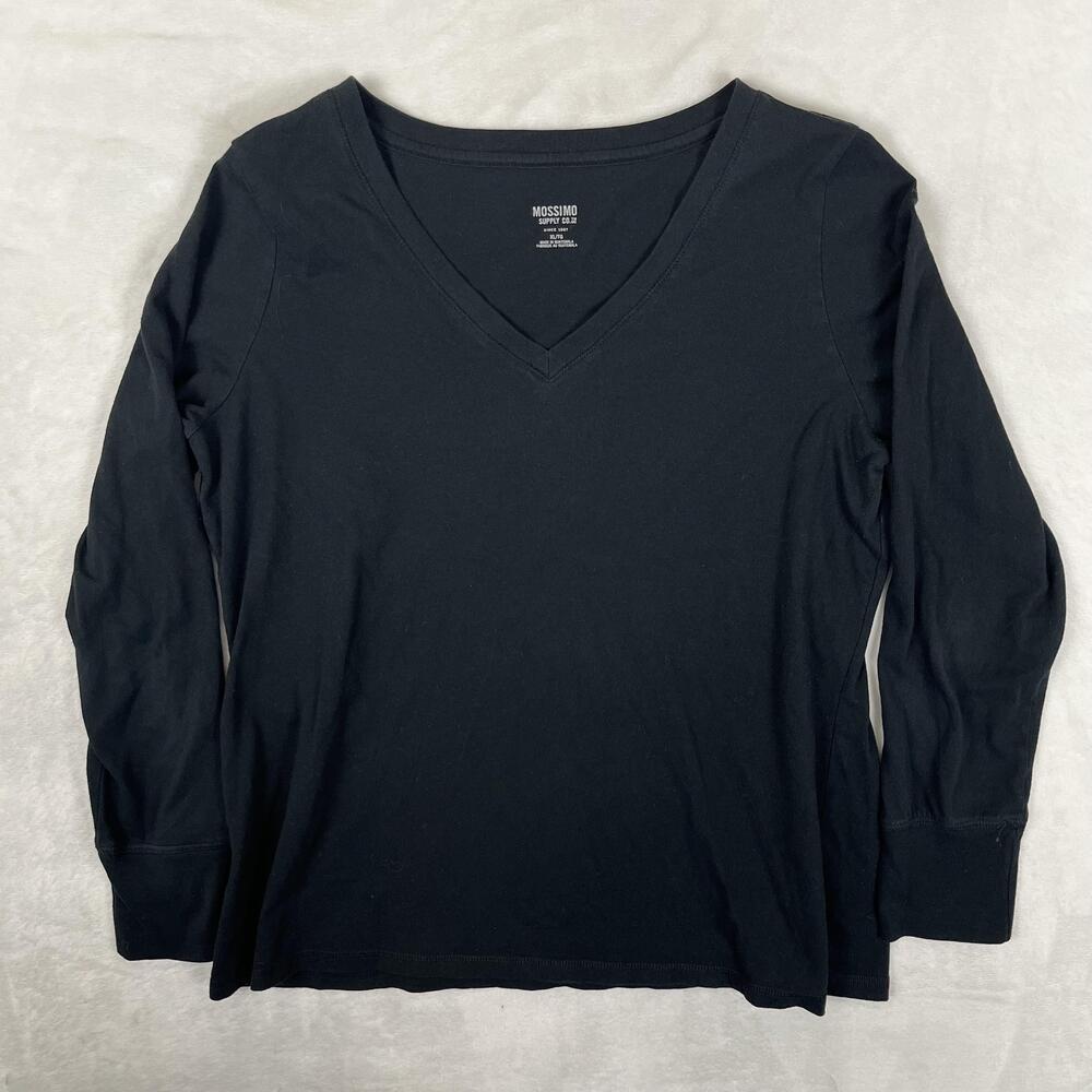 Mossimo Supply Co Shirt Womens XL Black V-Neck Long Sleeve Basic Jersey Top Y2K